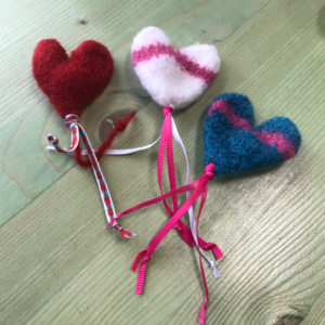 hand-knit jingle hearts kitty pebbles cat toys